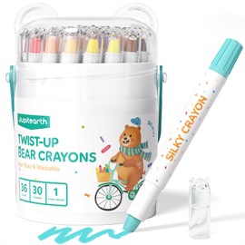 JUPITEARTH Silky Crayons for Toddlers 1-3, 36 Colors Twist Crayons, Non-Toxic, Washable, Easy-Grip Toddler Crayon Set for Ages 4-8, Easter Toddler Coloring Gift for Boys & Girls, Bear-Design