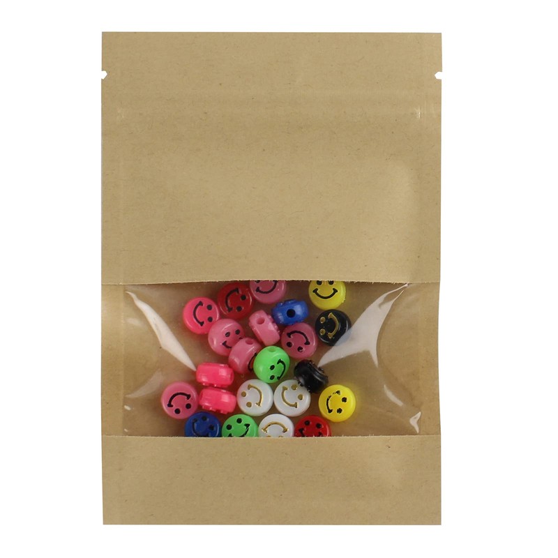 LUCKYBEE 100 Pcs Kraft Paper Packaging Bag Zipper Transparent Window