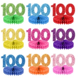 Justforjoyful 9pcs 100 Days of School Honeycomb Centerpiece for Happy 100th Day of Party Decoration Number 100 Table Topper Centerpiece for School Party 100 Year Old Birthday Anniversary Supplies