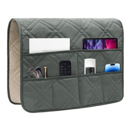 HADEEONG Couch Armrest Organizer Remote Control Holder Bedside Caddy with 6 Pockets, Non-Slip Armchair Caddy Sofa Armrest Organizer for Tv Remote Control, Magazine, Cell Phone, Dark Grey