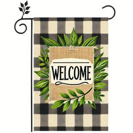 BlissYard Spring Garden Flags 12x18 Double Sided Spring Flag Rustic Welcome Design with Greenery and Buffalo Plaid Accents Front Porch Decor Outdoor Décor Spring Garden Flags For Outside