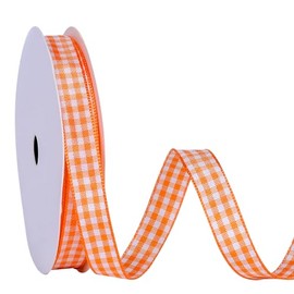 Ribest Orange and White Gingham Ribbon, 3/8 Inch 10 Yard Woven Edge Plaid Ribbon for Gift Wrapping Crafts Baby Shower Party Decoration