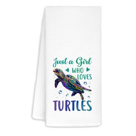 Jvpke Sea Turtle Bathroom Decor,Just A Girl Who Loves Turtles Bathroom Towels,Sea Turtle Gifts for Women Turtle Lovers,Sea Turtle Towel,Turtle Decor,Cute Turtle Bathroom Decor Hand Towels 16×24 Inch