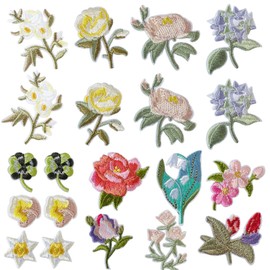 Yayatty 20 PCS Flowers Iron on Patches, Rose Lily Flowers Sew on Patches Embroidered Appliques Sticker Patches for Clothes Dress Hat Jeans
