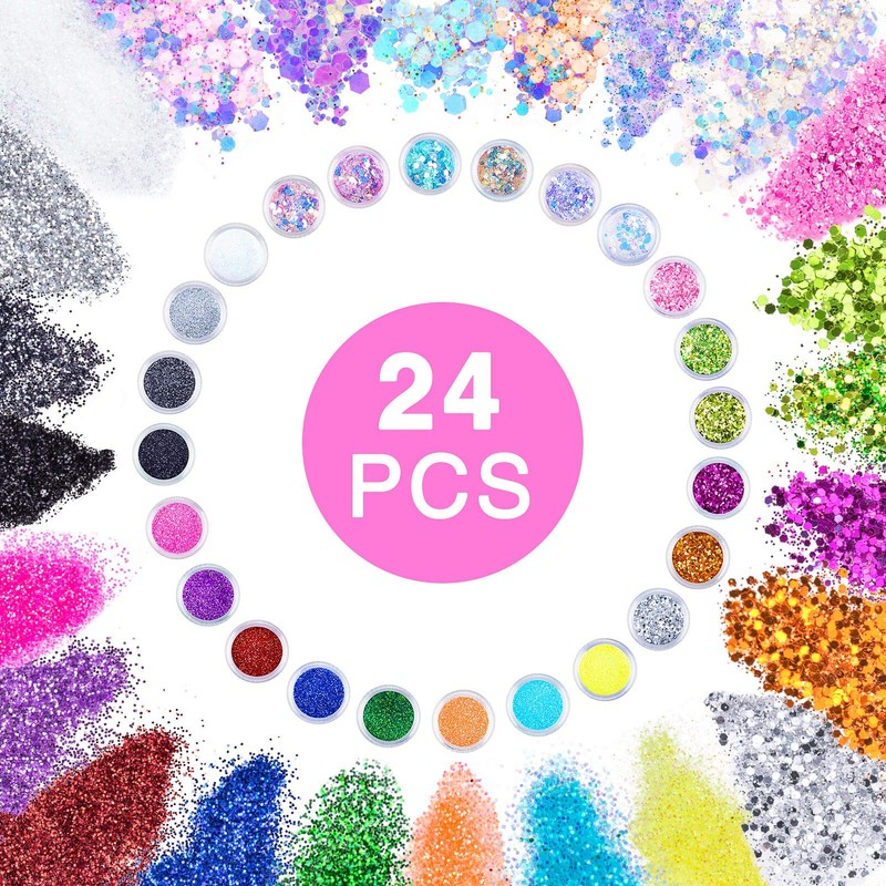 24Pcs Nail Glitter Powder, Nail Art Sequins Holographic Glitters, Cosmetic