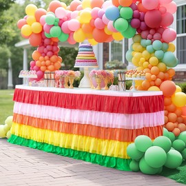 Rainbow Table Skirt Colorful Tutu Tablecloth for Rectangle Table Birthday Uincorn Indian Party Christmas Decoration