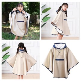 SATiNU Rainwear Raincoat Kids Cover, Poncho Type, For Kids, Unisex, Rain Gear, Includes Carrying Bag (A Beige, M)