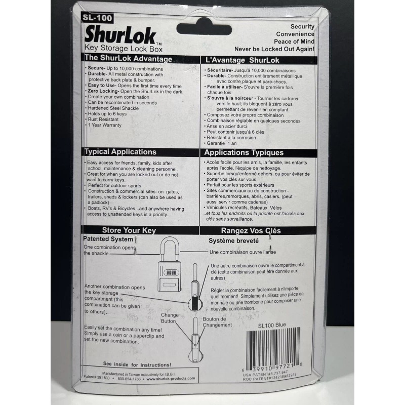 ShurLok SL-100W 4-Dial Numbered Key Storage Combination Lock Box, Blue