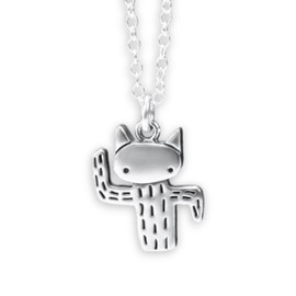 Sterling Silver Cactus Cat Charm Necklace - Dancing Saguro Pendant - Desert Cat Jewelry - Arizona Cat