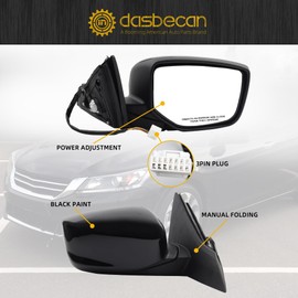 Dasbecan Passenger Side Mirror Compatible with 2013-2017 Honda Accord With Power Glass Replaces# 76208T2FA11 HO1321272 Outer Right Rearview Mirror Black Color (3Pins)