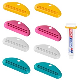 8PCS Toothpaste Tube Squeezer,Multi-Function Toothpaste Squeezer,for Preserving Cleansing Cream Cosmetics (Peacock Green,Lemon Yellow,Ivory White,Peach Pink)