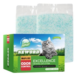 NEWORD Crystals Cat Litter Superior Odor Control 14 lbs Total (2 Pack of 7lb Bags) Soft-On-Paws Low Tracking Dust-Free Green Silica Gel, Aloe Vera Fragrance