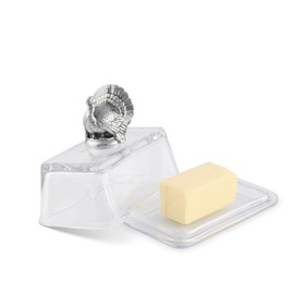 Arthur Court Glass Butter Dish with Lid Turkey Knob | Classic 2-Piece Design Covered Butter Keeper | Covers and Holds a Standard Stick of Butter | Thanksgiving Table