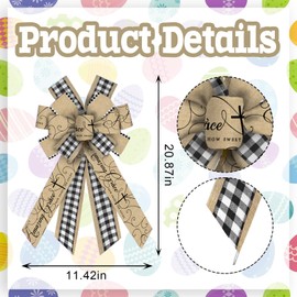ALIBBON Large Amazing Grace Bows for Wreaths, Easter Wreath Bows, Religeous Music Bows for Front Door, Easter Christmas Decor, Black White Buffalo Plaid Burlap Bows for Wreath Indoor Outdoor Decor
