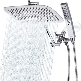 G-Promise All Metal 12" Dual Shower Head Combo | Rain Shower Head | Handheld Shower Wand | Adjustable | Smooth 3-Way Diverter | 71" Extra Long Hose - A Bathroom Upgrade (Chrome)