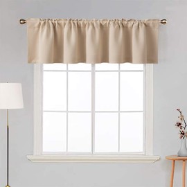 MIULEE Blackout Valance Rod Pocket Thermal Insulated Window Treatment Tiers Solid Short Curtain for Small Window Bedroom 42 x 18 Inches 1 Panel Beige
