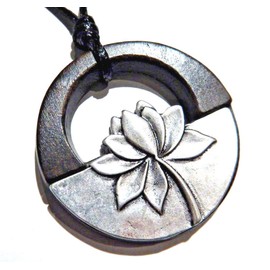 Large Carved Wooden Lotus Pendant on Black Cord Necklace Geometric Yoga Mystic Water lily689280526310