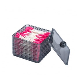 FELTECHELECTR Diamond Pattern Acrylic Cotton Pad Holder with Lid Compact Storage Box for Swabs Pads Dustproof Design Sturdy Lightweight Organizer for Makeup Essentials