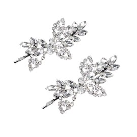 Rhinestone Bridal Hair Clips(2PCS) Leaf Wedding Hairpin Bride Crystal Hair Clips Silver Rhinestone Barrette Elegant Bridal Hair Accessories (Silvery, One Size)