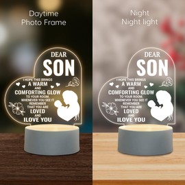 Son Gifts Acrylic Night Light, Engraved Acrylic USB Night Light with Base, Son's Birthday Gift for Son, Son Gift Night Light from Mom Dad