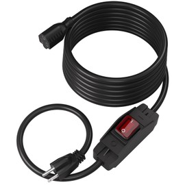 Muelnmey 3-Prong Outdoor Extension Cord with Waterproof Switch ON/Off,1875W Black Heavy Duty Power Cord, 15A 125V Grounded Plug Receptacle for Indoor/Outdoor Appliances(10FT,Black)