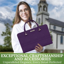 DEHITE Bible Bags for Women - Violet Leather Bible Carrying Case Large Size - Tote Bag - Case Size 13 x 10.7 x 2.7 IN - Pen Slots - Zippered Pocket - Premium PU Leather - Christian Gifts