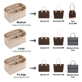 LOUKAYCCI Upgraded Felt Purse Organizer Insert with Zipper Bag for Speedy 25 Neverful PM Handbag Insert (Beige, Medium)
