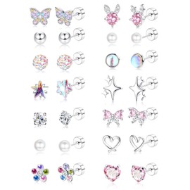 Hypoallergenic Earrings for Girls Ages 8-12, Screw Back Stud Earrings for Kids, Cute Flat Back Surgical Steel Earring for Little Girl Sensitive Ears, Tiny Screwback Toddler Earrings Set（ Colorful ）