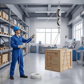 XPOtool Pulley up to 180 kg with 20 m nylon rope, pulley with pulley and circlips, hand winch up to 3 m lifting height, hand cable hoist 6:1