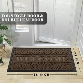 Yimobra Welcome Mat Outdoor Indoor, 36x24 All-Season Waterproof Front Door Mat, All-Weather Heavy Duty Doormat, Low Profile Porch Patio Entrance Mat, Non Slip Outside Mat, Brown
