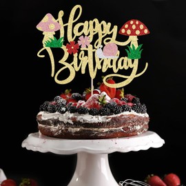 Decoración para tartas de hongos con purpurina, decoración para tartas de cumpleaños, para niñas y niños