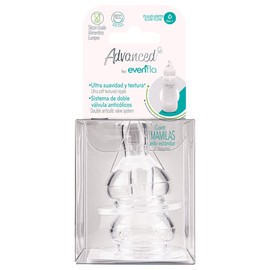 Evenflo Advanced Mamilas Anticólicos, Cuello Estándar, Flujo Lento, Silicón Grado Alimenticio, Libre de BPA, 0 a 3 Meses, 2 Piezas