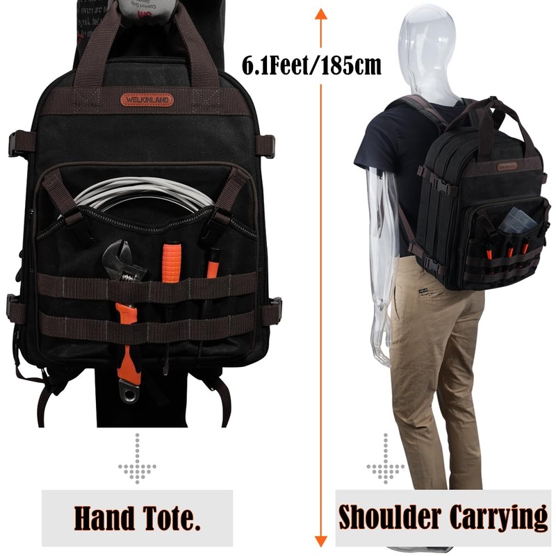 WELKINLAND 90-Pockets Electrician Backpack, Wax-Canvas Tool Backpack Heavy Duty, Convenient