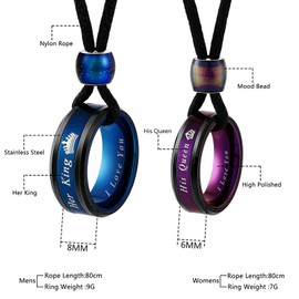 Aeici Matching Couples Necklaces, Boyfriend Girlfriend Necklace I Love You Promise Necklace Stainless Steel His Queen Her King Necklace