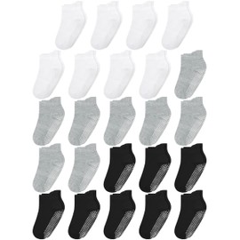 Cooraby 24 Pack Toddler Non Slip Grip Baby Ankle Socks Anti-slip Soles Low Cut Grip Walk Socks for Infant Baby