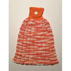 Handmade Knitted Large Hanging Kitchen Towel & Dish Cloth Set - 100% cotton - Orange