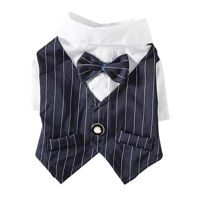 Pet Suit Bow Decor Striped Breathable Dog Cat Wedding Shirt