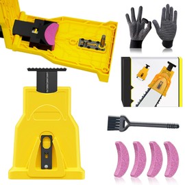 ABXKZ Chainsaw Sharpener, Universal Chain Saw Sharpener Tool for 12-22 Inch Two(One) Holes, Chainsaw Blade Sharpener, Portable Chain Saw Sharpener Tool with 4 Whetstones (Yellow)