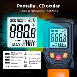 ZORBES® Pistola de termómetro Infrarrojo, Termómetro Pistola Temperatura Láser Digital Sin Contacto -50C~600C -58F~1112F) con Pantalla LCD Para uso Industrial, Ambiente, BBQ, Congelador, Horno, Motor