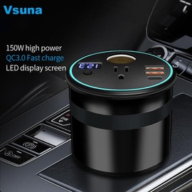 150W/PP300W Car Power Inverter,420W/600W(Peak),900W/2000W(Peak),Car Inverter 12v to 110v,Output LED Display,with Light Strip (Black-Mini)