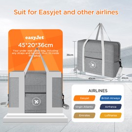 AiQInu Travel Bag Hand Luggage 45 x 36 x 20 cm, Hand Luggage Bag for Easyjet Cabin Bag, Foldable Hand Luggage Bag for Men and Women with Shoulder Strap (Grey), gray, Folding storage bag-Grey