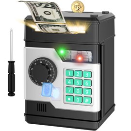 NAFEIV Piggy Bank, Automatic Electronic Piggy Bank for Kids Boys Girls with Password and Fingerprint Unlocking Simulation, Money Bank Kids Safe Toys for 3 4 5 6 7 8 9 10 Year Old Boy Girl (Black)