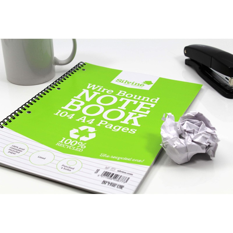 Silvine 104 Page A4 Everyday Recycled Wirebound Notebook, White, Ruled