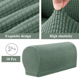 FUAAOLIY Stretch Armrest Covers for Chairs and Sofas, Couch Arm Covers for Sofa Spandex Armrest Covers Anti-Slip Furniture Protector Washable Armchair Slipcovers for Recliner Set of 2 (Matcha)