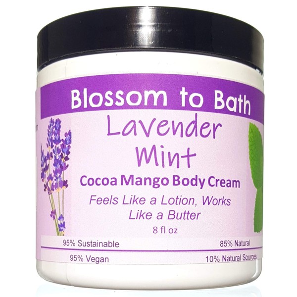 Blossom to Bath Lavender Mint Cocoa Mango Body Cream (8 Ounce) - Pure Essential Oil Fragrance - Feels Like A Lotion And Works Like A Butter with a Cheerfully Relaxing Scent