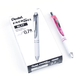 Pentel EnerGel Pearl Retractable Liquid Gel Rollerball Pen, Everyday Writing, Office Supplies, School Supplies, 0.7mm Medium, Pink Barrel, Pink Ink, BL77PW-P, Box of 12