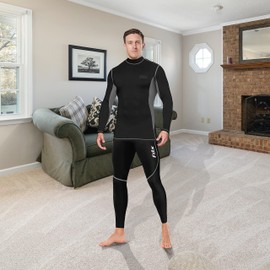 FDX Men’s Thermal Compression Suit, Breathable, Lightweight, Elastic Cool Quick Dry Base Layer Bottom Underpants Top Mock Neck for Running, Gym, Workout, Training, Exercise Grey-Small