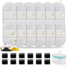 HYXUVUV 24 Pcs Cat Water Fountain Replacement Filters, Compatible with PETLIBRO 71oz/2.1L Capsule Pet Fountain PLWF002-12 Pack Water Fountain Filters & 12 Pack Pre-Filter Sponges