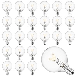 Pallerina 25 Pack G40 Light Bulbs Replacement,1.5 Inch 5 Watt Clear Globe Light Bulbs with E12/C7 Candelabra Base for Outdoor String Lights, Indoor Patio Garden Decor