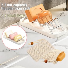 Thick Stainless Steel Soap Holder with 2 Soap Saver Bags, Self-Draining Shampoo Bar Holder with Removable Drip Tray, 304 Rustproof Quick-Drying Soap Dish for Bathroom Counter, Kitchen Sink & Shower